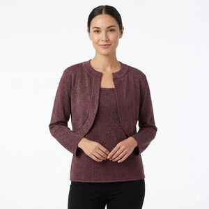 Michelle Antonelli Silk Blend Metallic Knit Bolero & Tank Set XL Brown Rose Gold